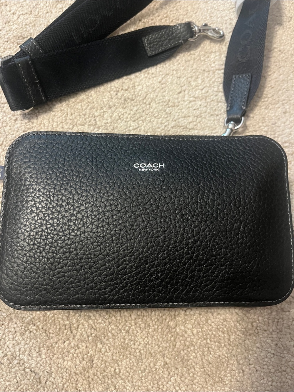 COACH Clinton Crossbody NWT Black Pebbled Leather Belt Bag with Silver Hardware - Picture 5 of 10